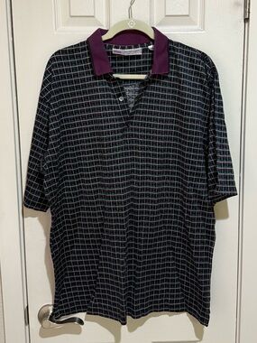 Slazenger Men's Black Grid Polo with Purple Collar